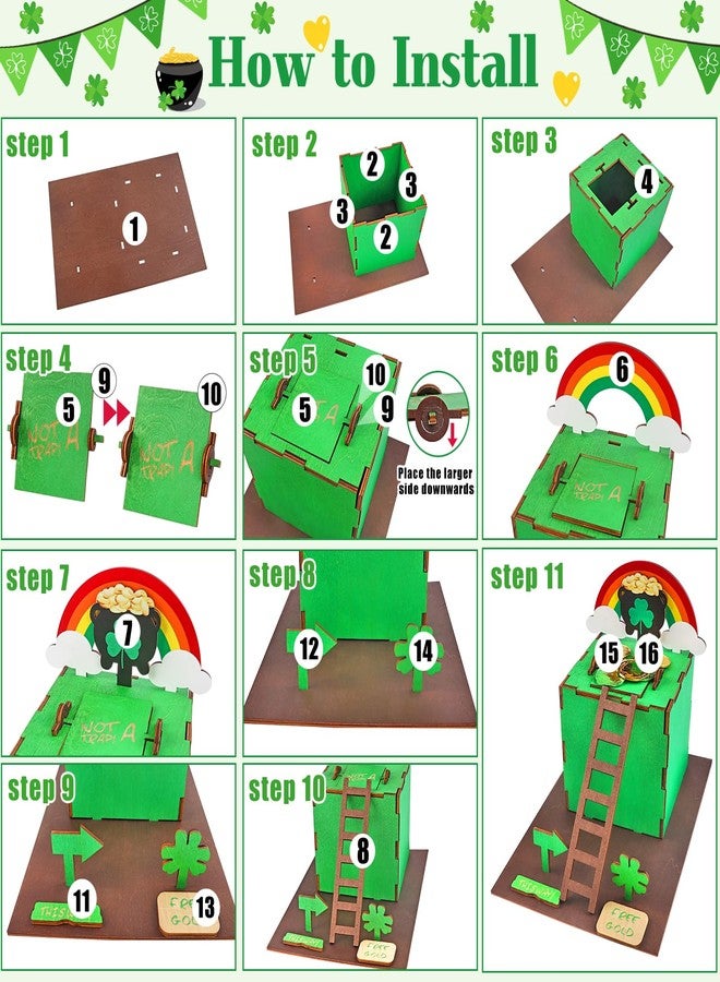 RGJ St Patrick's Day Leprechaun Trap Kit for Kids, Wooden DIY Leprechaun Trap Craft Kit to Catch A Leprechaun, St Patrick's Day Decorations for Kids Party Supplies (Finished Painted) - Image 5